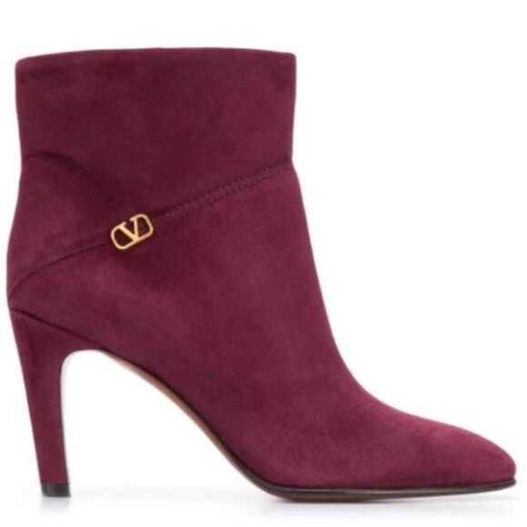 Authentic VALENTINO GARAVANI Suede Burgundy V Logo Ankle Boots Size EU37 - Picture 1 of 12